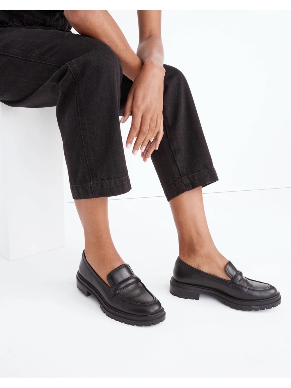 Madewell Bradley Black Lug-Sole Penny Loafers(Orig $158)
